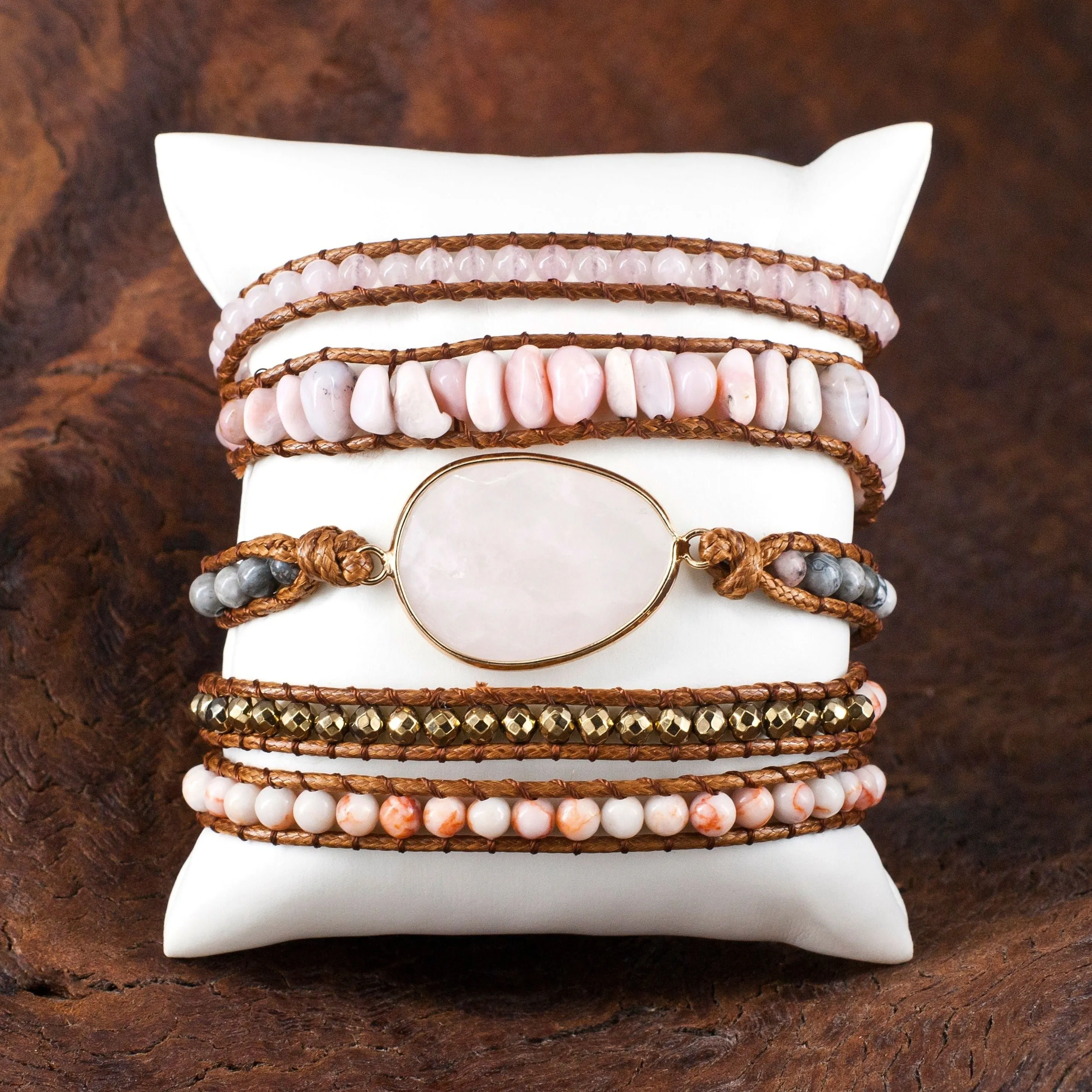 Boho & Mala Rose Quartz Stone 5 Wrap Bracelet WB1006