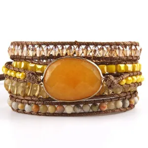 Boho & Mala Yellow Stone 5 Wrap Bracelet WSB1000