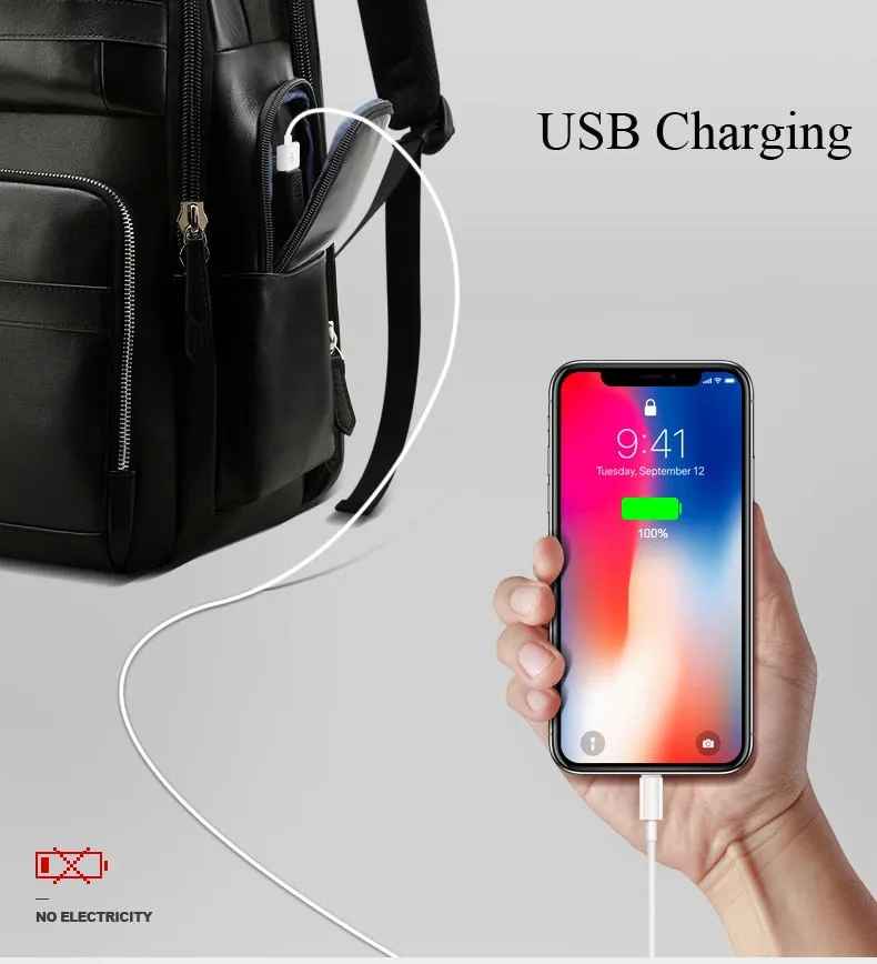 BOPAI™ Luxury Genuine Leather Anti-Theft 15.6 Laptop Backpack (USB Port)-A0004