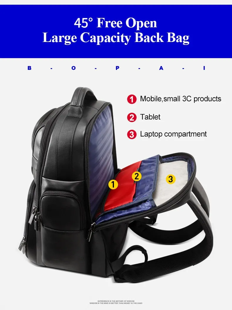 BOPAI™ Luxury Genuine Leather Anti-Theft 15.6 Laptop Backpack (USB Port)-A0004