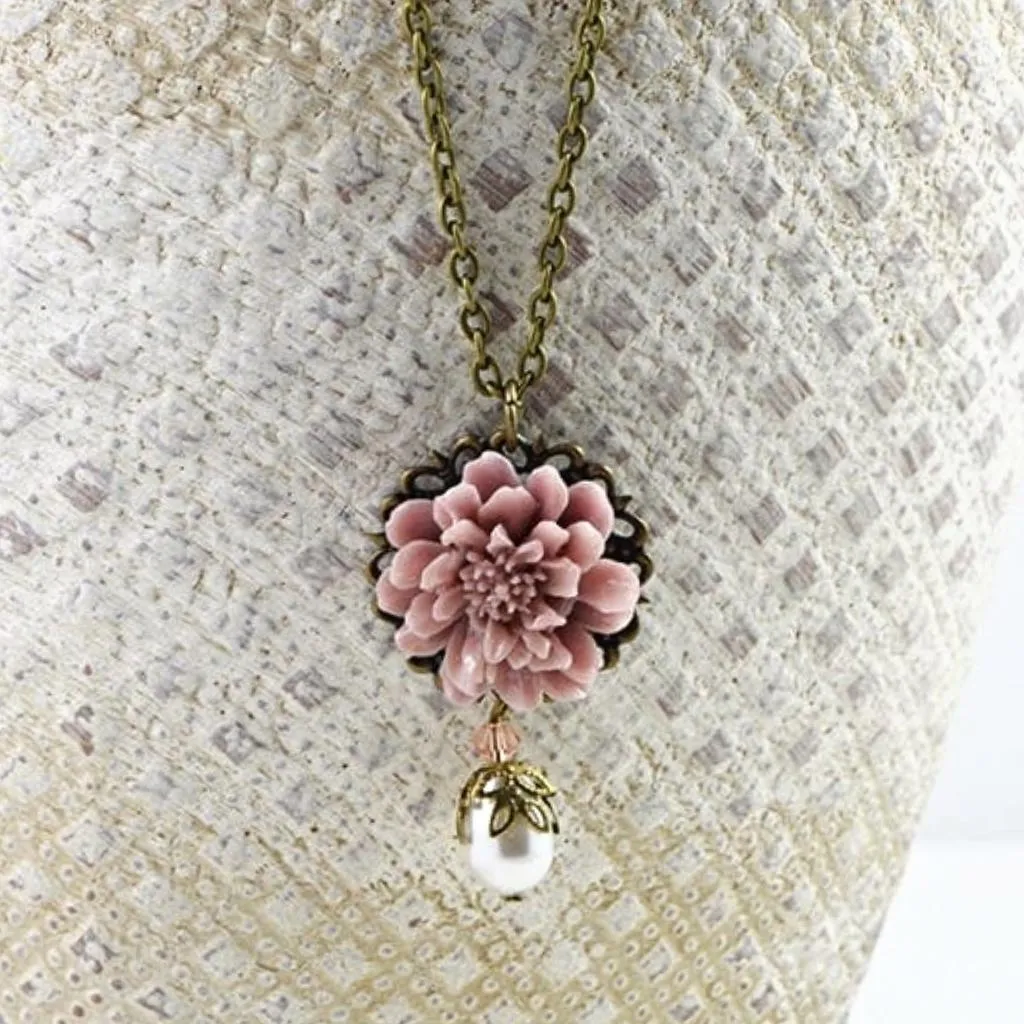 Bronze Vintage Style Lotus Flower Necklace