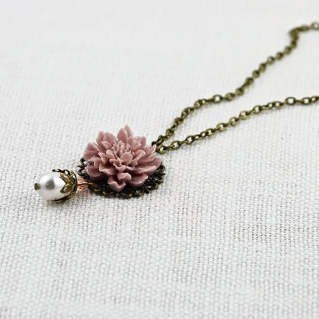 Bronze Vintage Style Lotus Flower Necklace