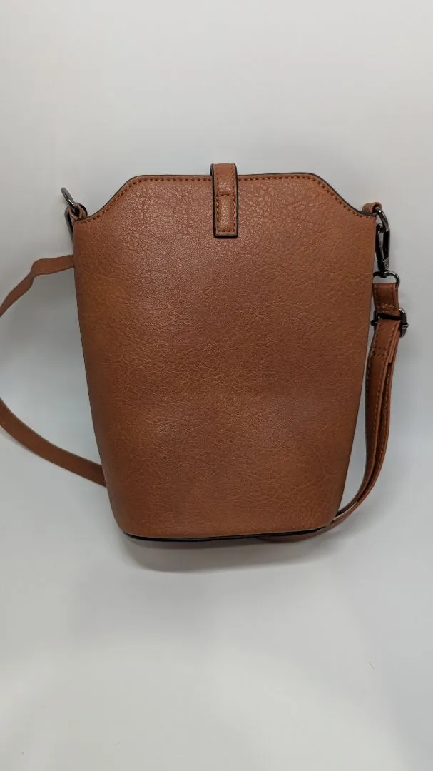 Brown Leather Mini Crossbody Bucket Purse