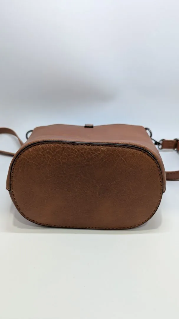 Brown Leather Mini Crossbody Bucket Purse