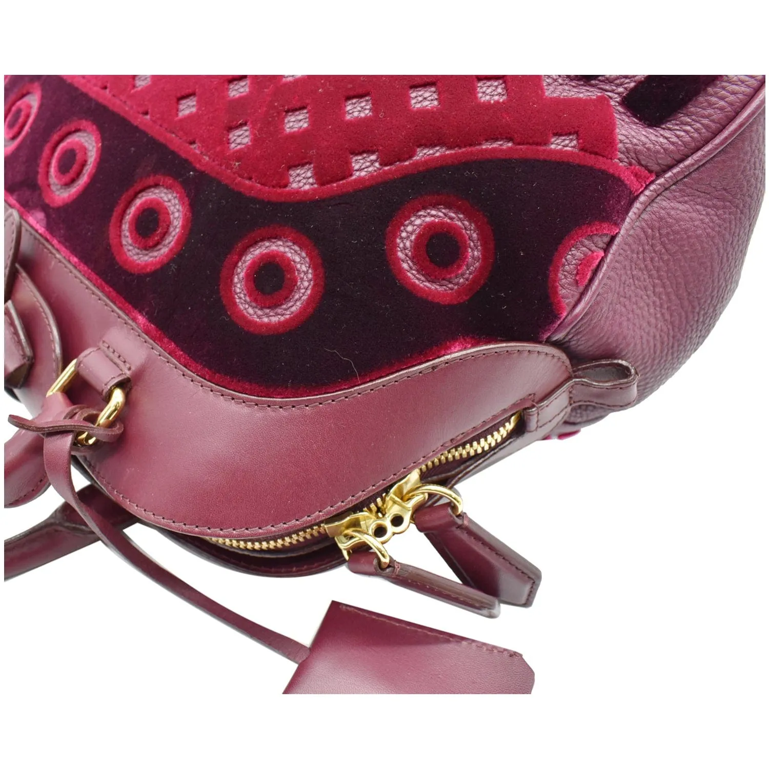 BURBERRY Milverton Large Calfskin Velvet Satchel Bag Burgundy