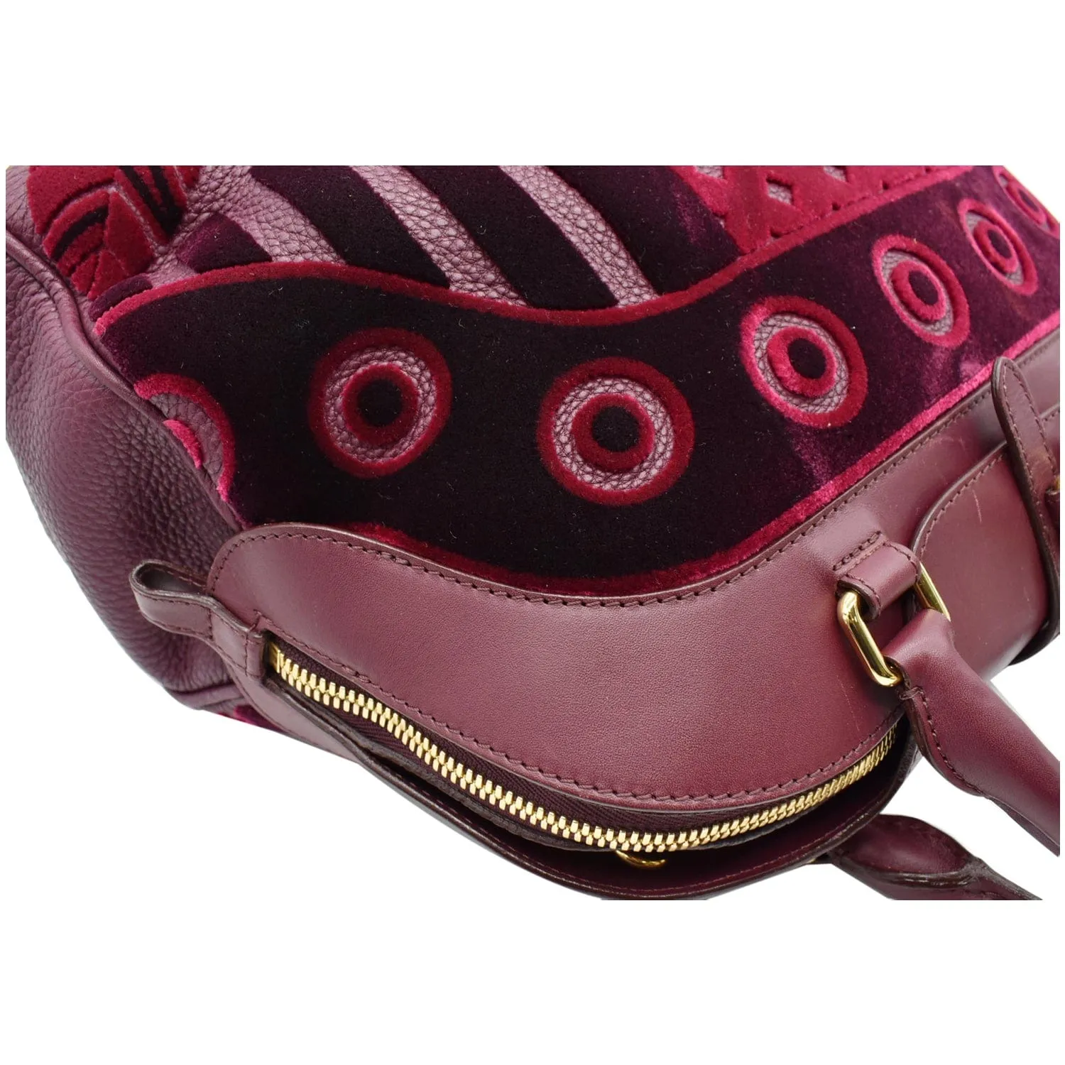 BURBERRY Milverton Large Calfskin Velvet Satchel Bag Burgundy