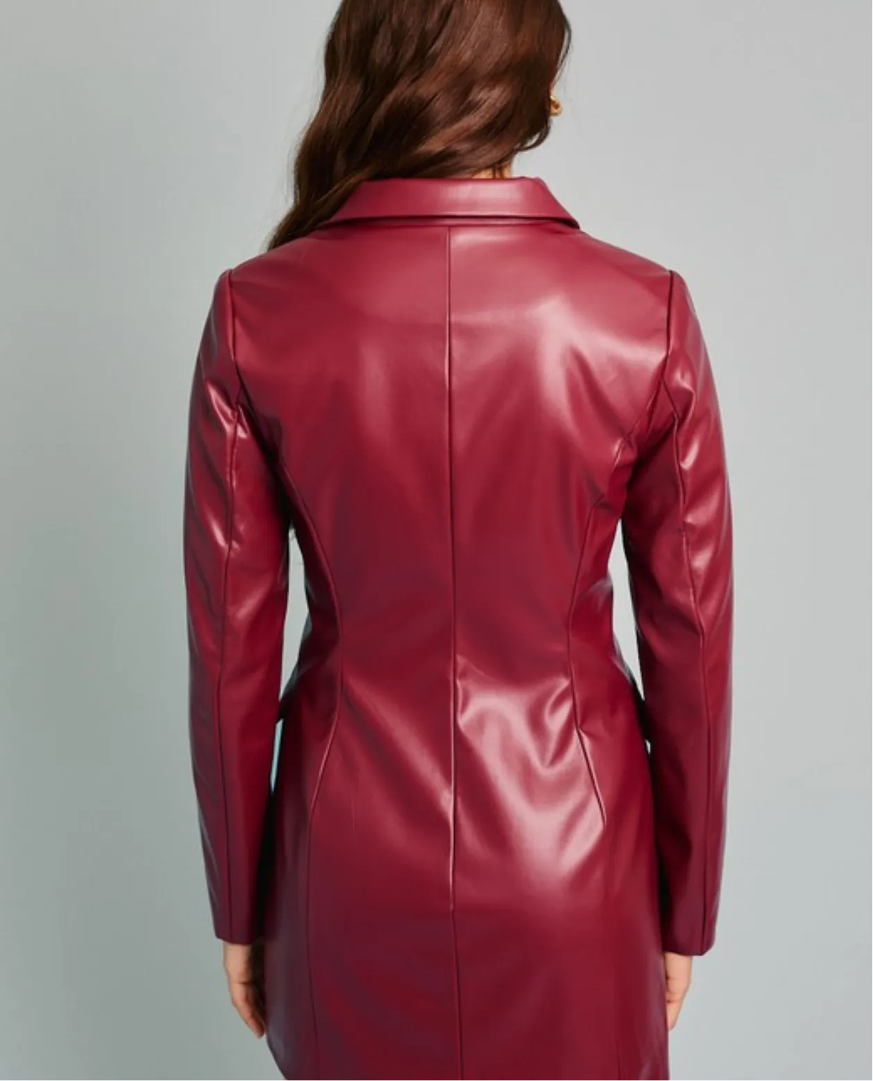 Cavallari Burgandy Faux Leather Blazer Dress