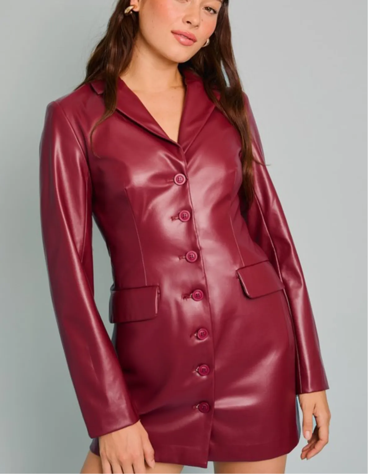 Cavallari Burgandy Faux Leather Blazer Dress