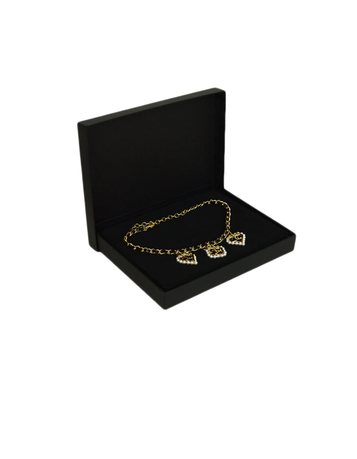 Chanel 2019 Leather Laced Chain Necklace w/ Pearl CC Heart & Flower Charms