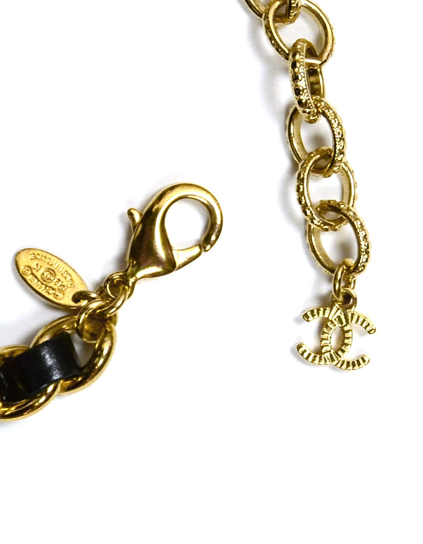 Chanel 2019 Leather Laced Chain Necklace w/ Pearl CC Heart & Flower Charms