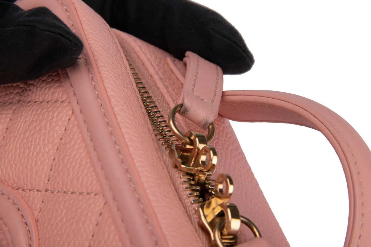 Chanel Mini Filigree in Pink Caviar leather and Gold chain