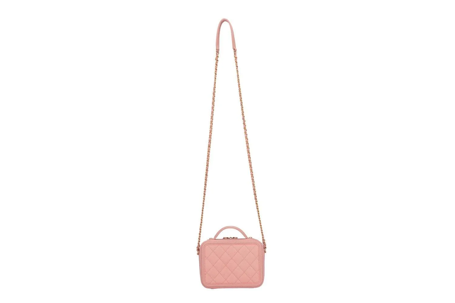 Chanel Mini Filigree in Pink Caviar leather and Gold chain