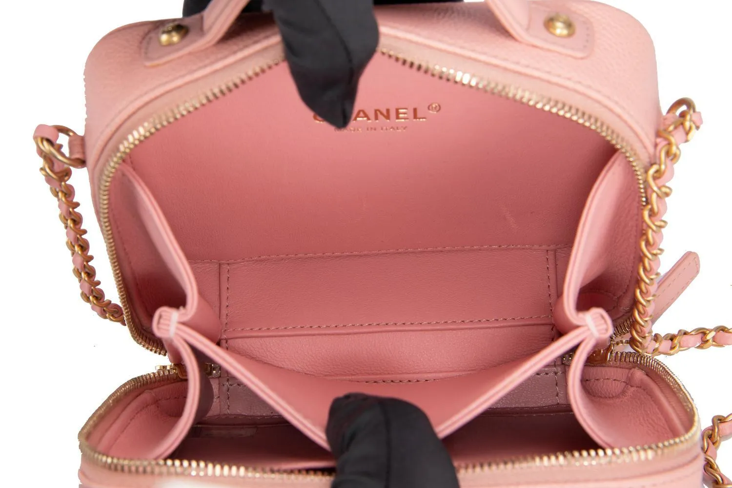 Chanel Mini Filigree in Pink Caviar leather and Gold chain