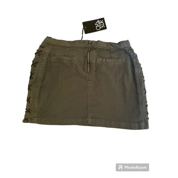 Chaser Womens Faux Lace Up Cotton Blend Utility Mini Skirt Safari Halloween Sz M