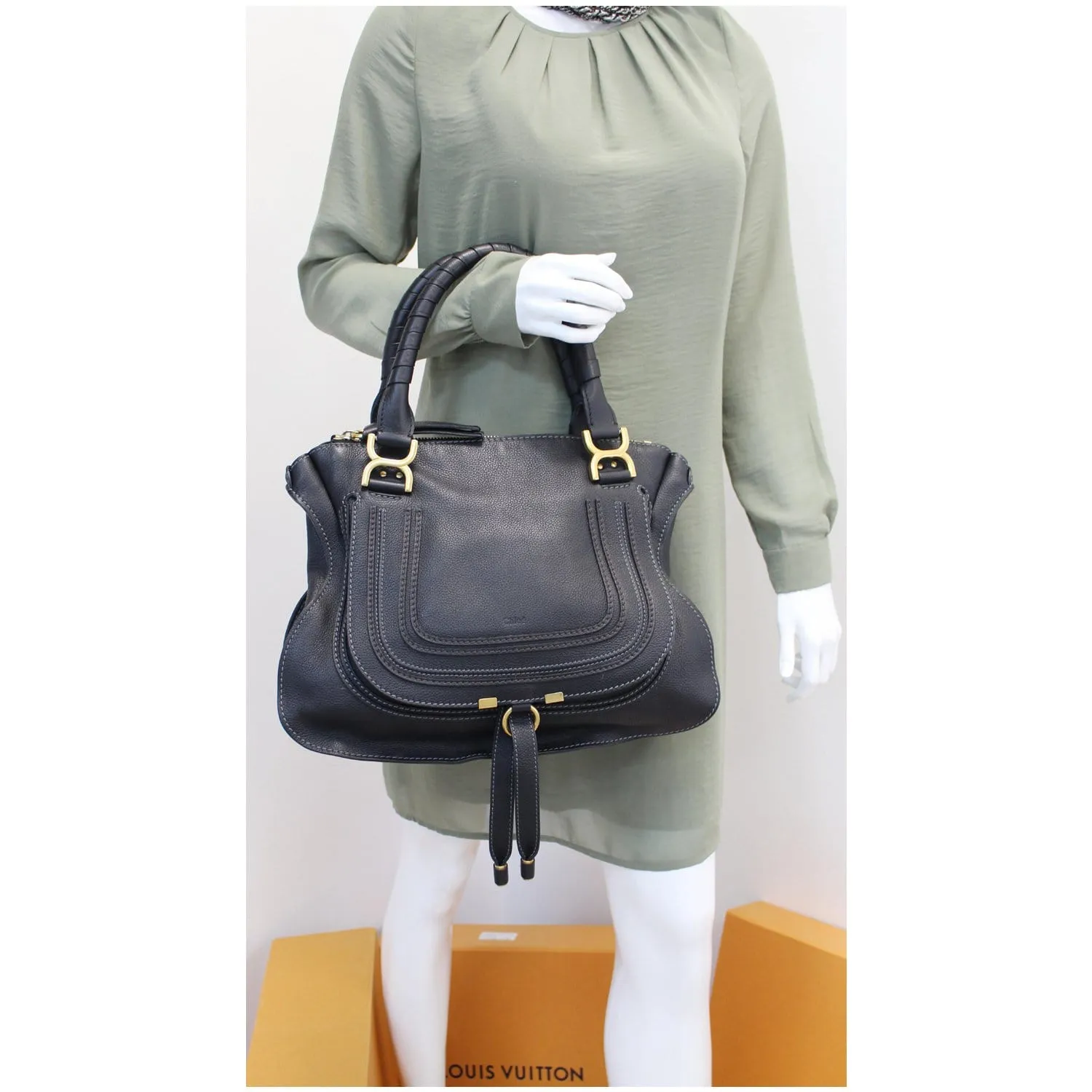 CHLOE Medium Marcie Calfskin Leather Satchel Bag Black