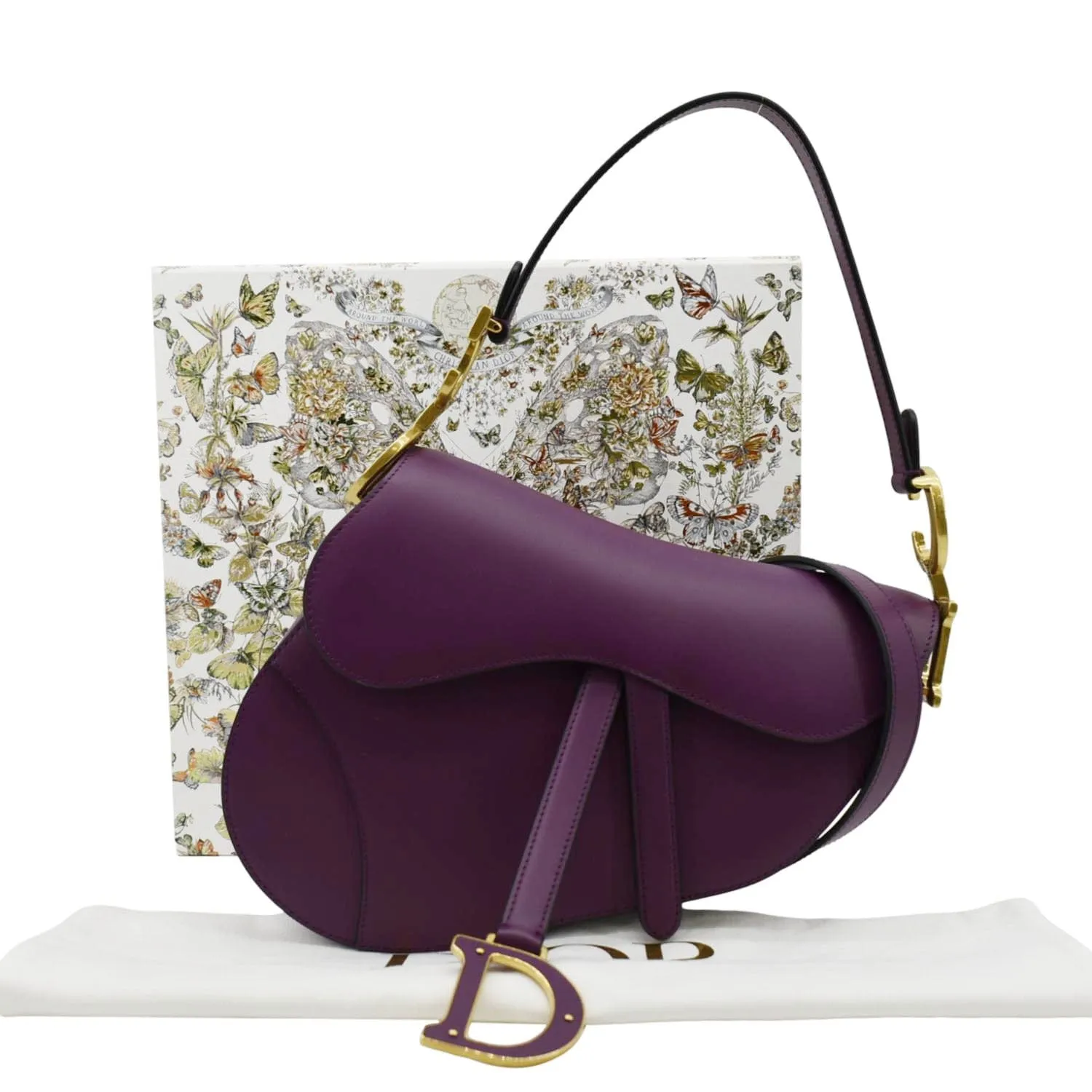 CHRISTIAN DIOR Saddle Leather Satchel Bag Mulberry