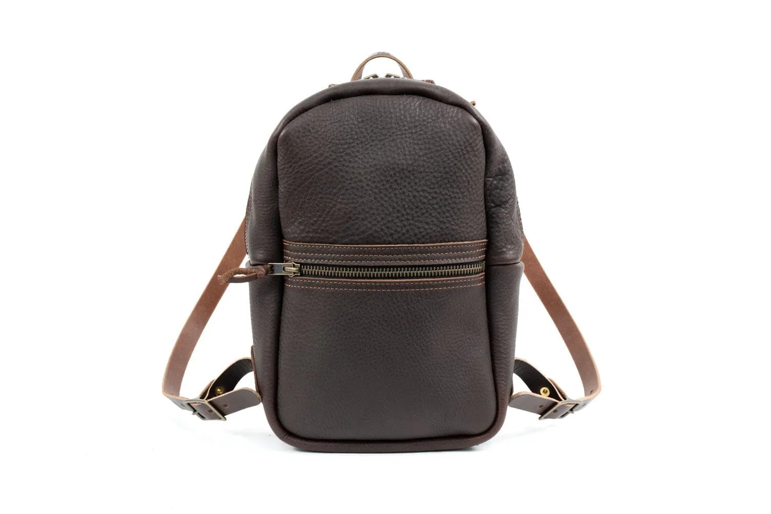CLASSIC ZIPPERED LEATHER BACKPACK - MEDIUM - CHERRY BISON