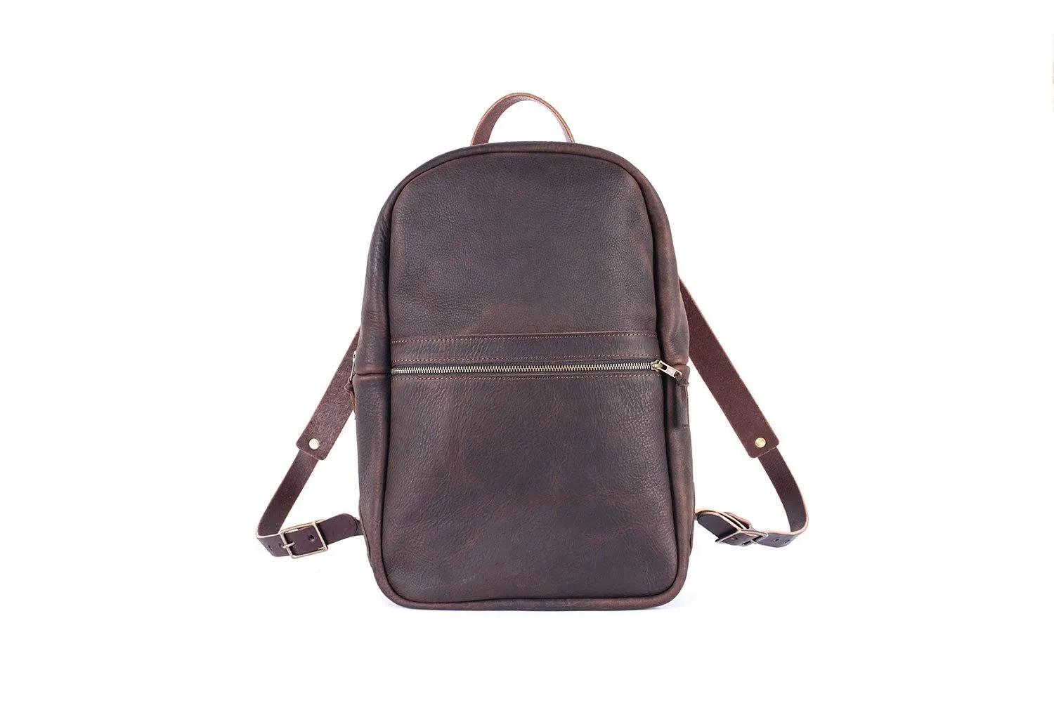 CLASSIC ZIPPERED LEATHER BACKPACK - MOCHA - IN STOCK