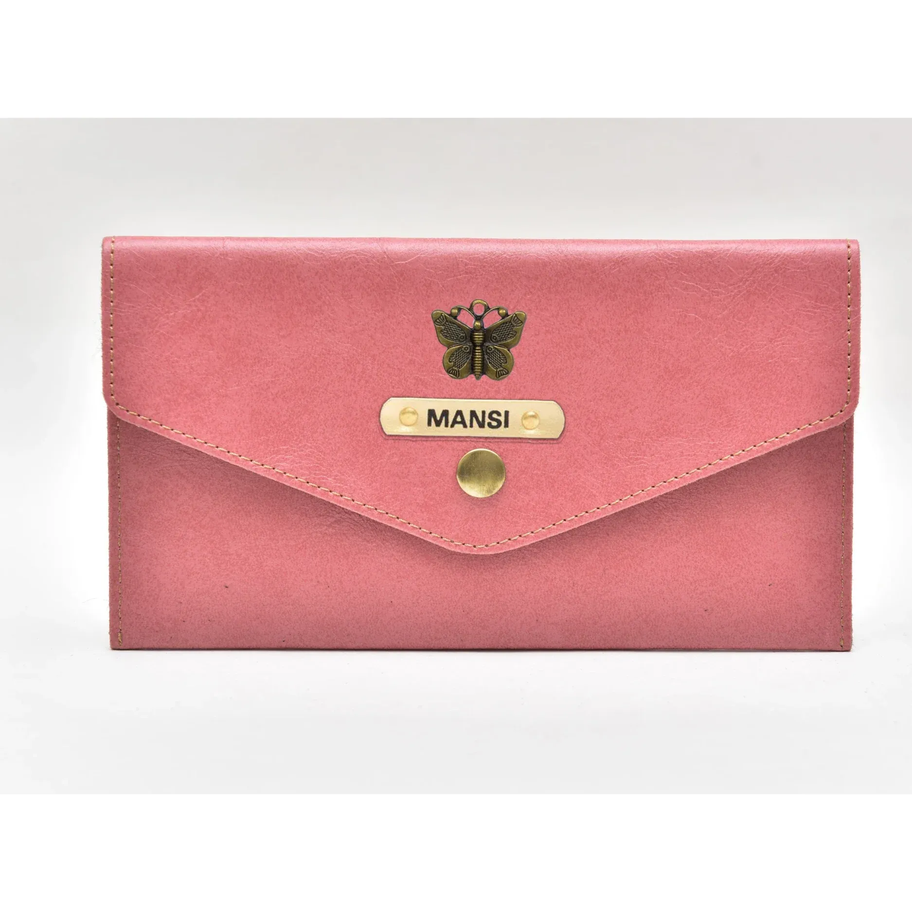 Classy Leather Customized Minimal Clutch with Charm (Peach)