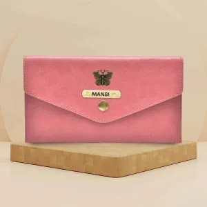 Classy Leather Customized Minimal Clutch with Charm (Peach)