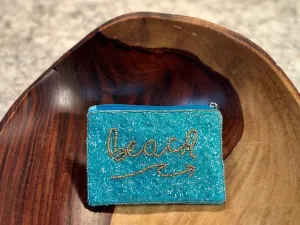 Coin Purse - Blue "BEACH" Beaded