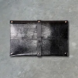 Convict Mary Clutch, Black Snake Print Leather