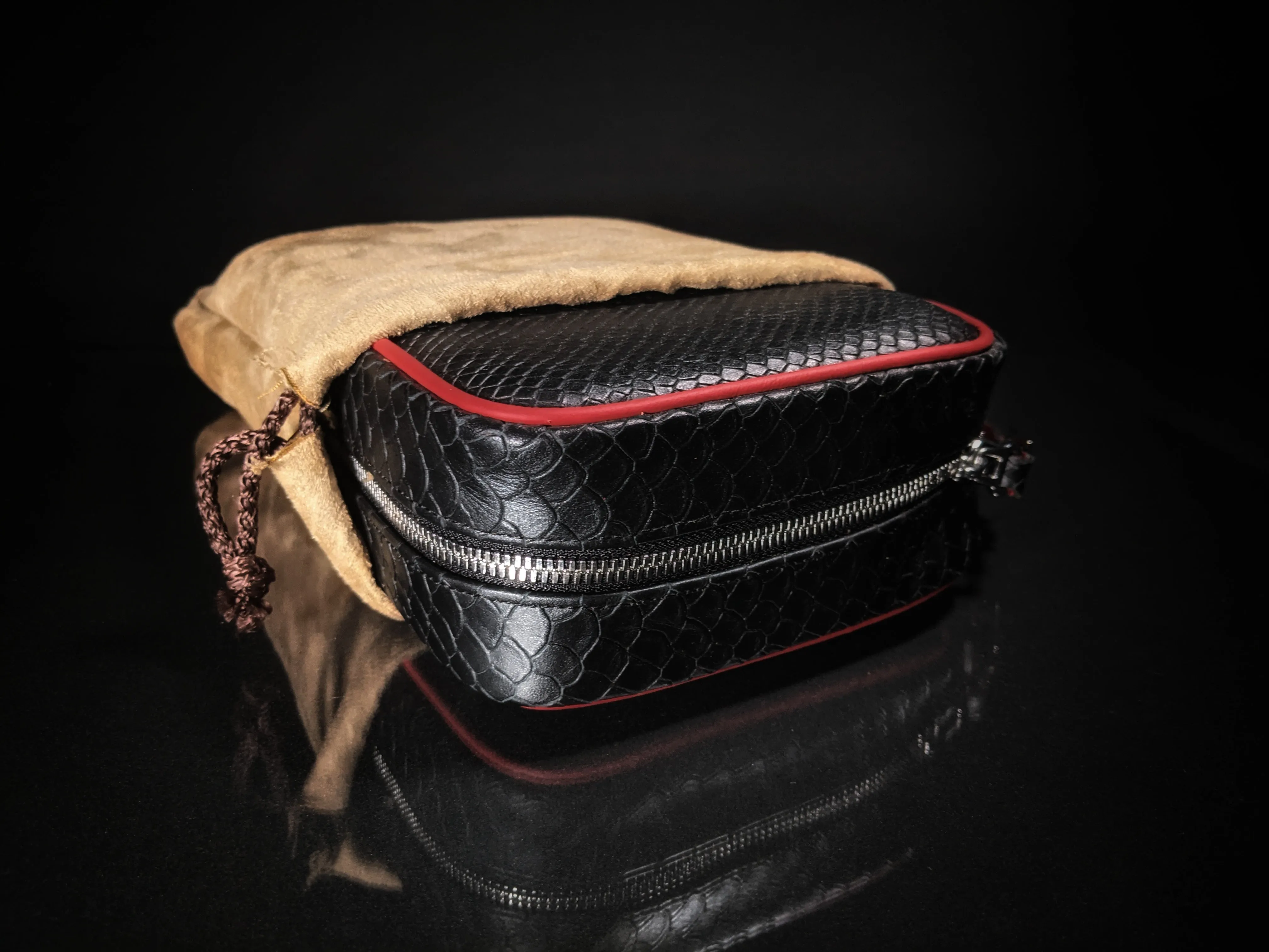 Copy of Brizard and Co Havana Traveler in Black Python Pattern and Red Leather with cutter