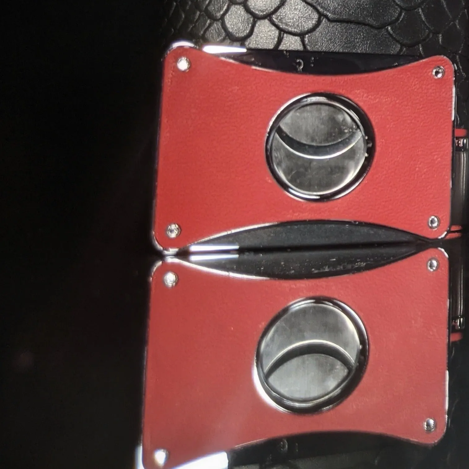 Copy of Brizard and Co Havana Traveler in Black Python Pattern and Red Leather with cutter