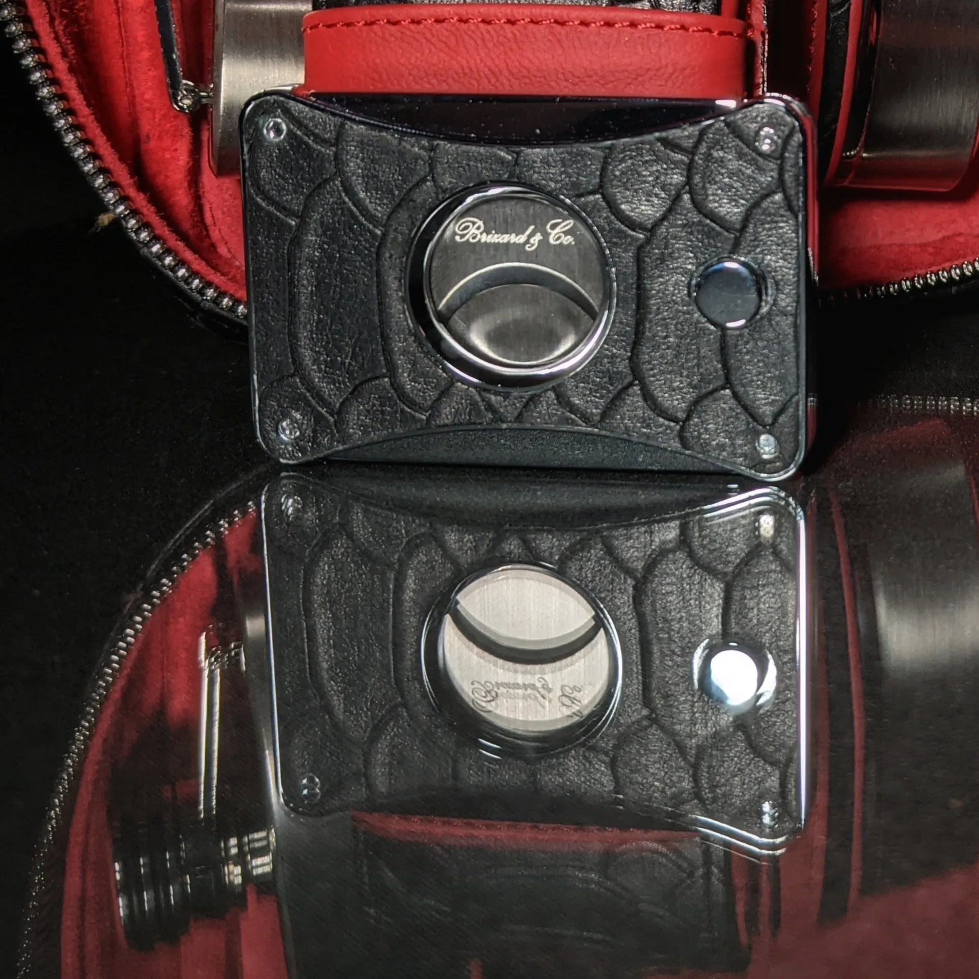 Copy of Brizard and Co Havana Traveler in Black Python Pattern and Red Leather with cutter