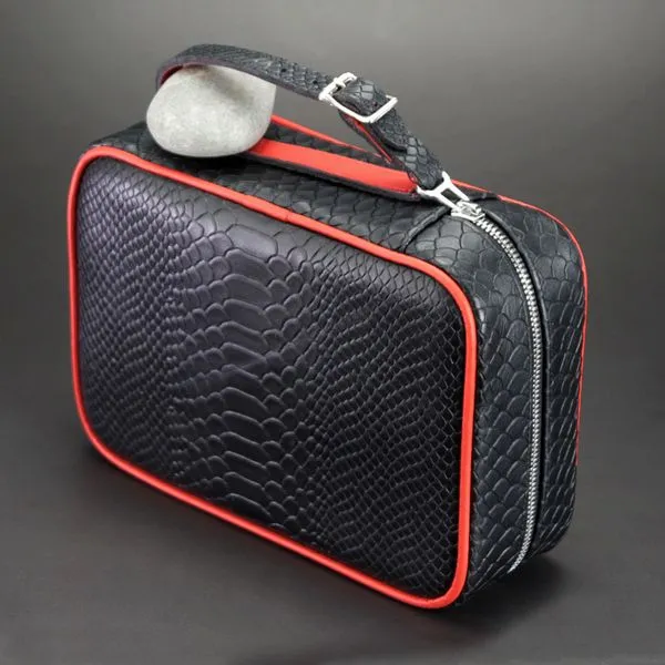 Copy of Brizard and Co Havana Traveler in Black Python Pattern and Red Leather with cutter