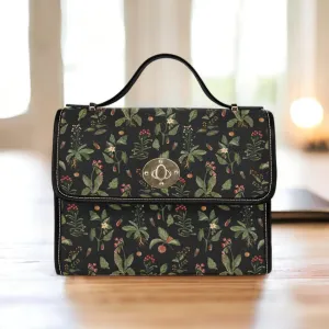 Cottagecore Floral witch Canvas Satchel bag, victorian crossed body purse, cute vegan leather strap hand bag victorian bag, victorian purse