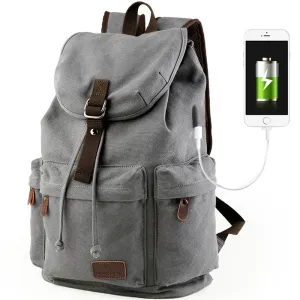 Cotton Canvas Backpack with USB Charging Port
