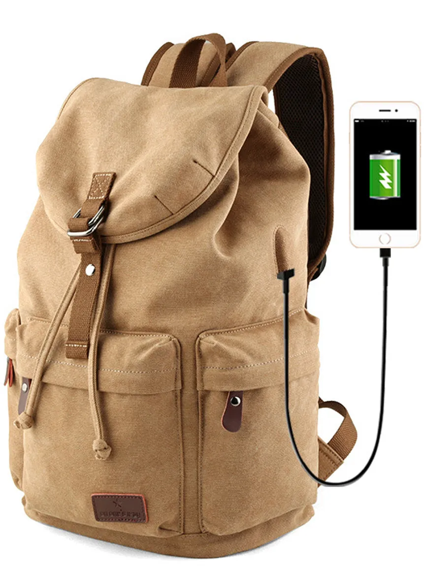 Cotton Canvas Backpack with USB Charging Port