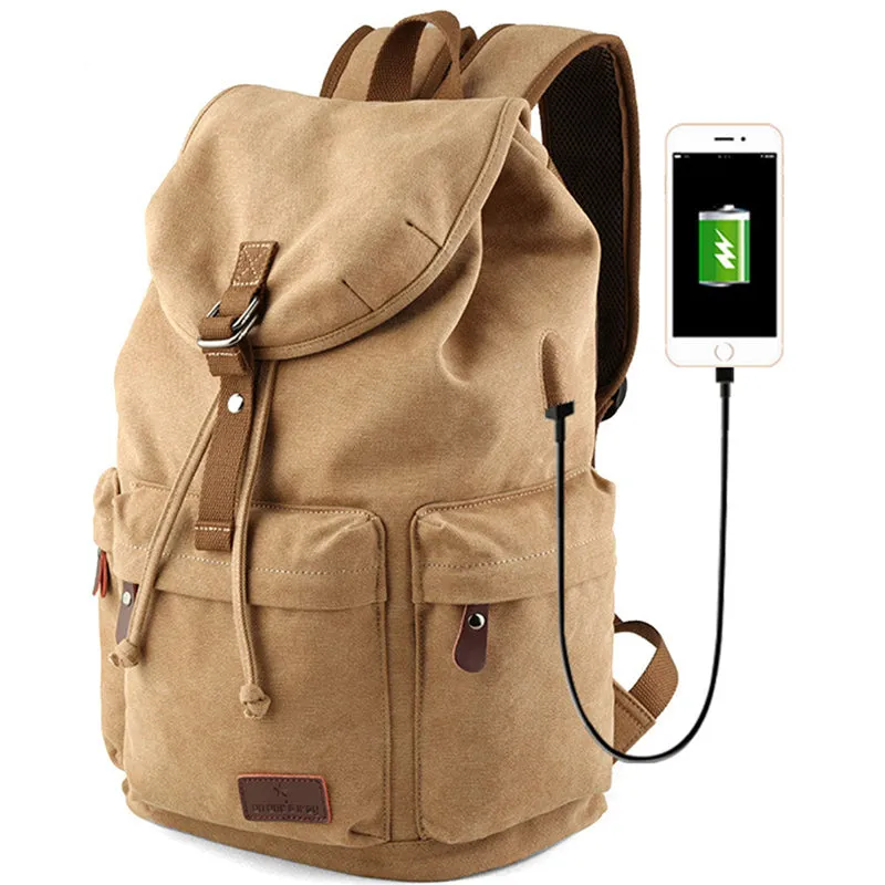 Cotton Canvas Backpack with USB Charging Port