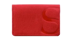 Credit Card Case in Red Textured Leather