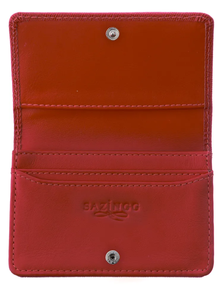 Credit Card Case in Red Textured Leather