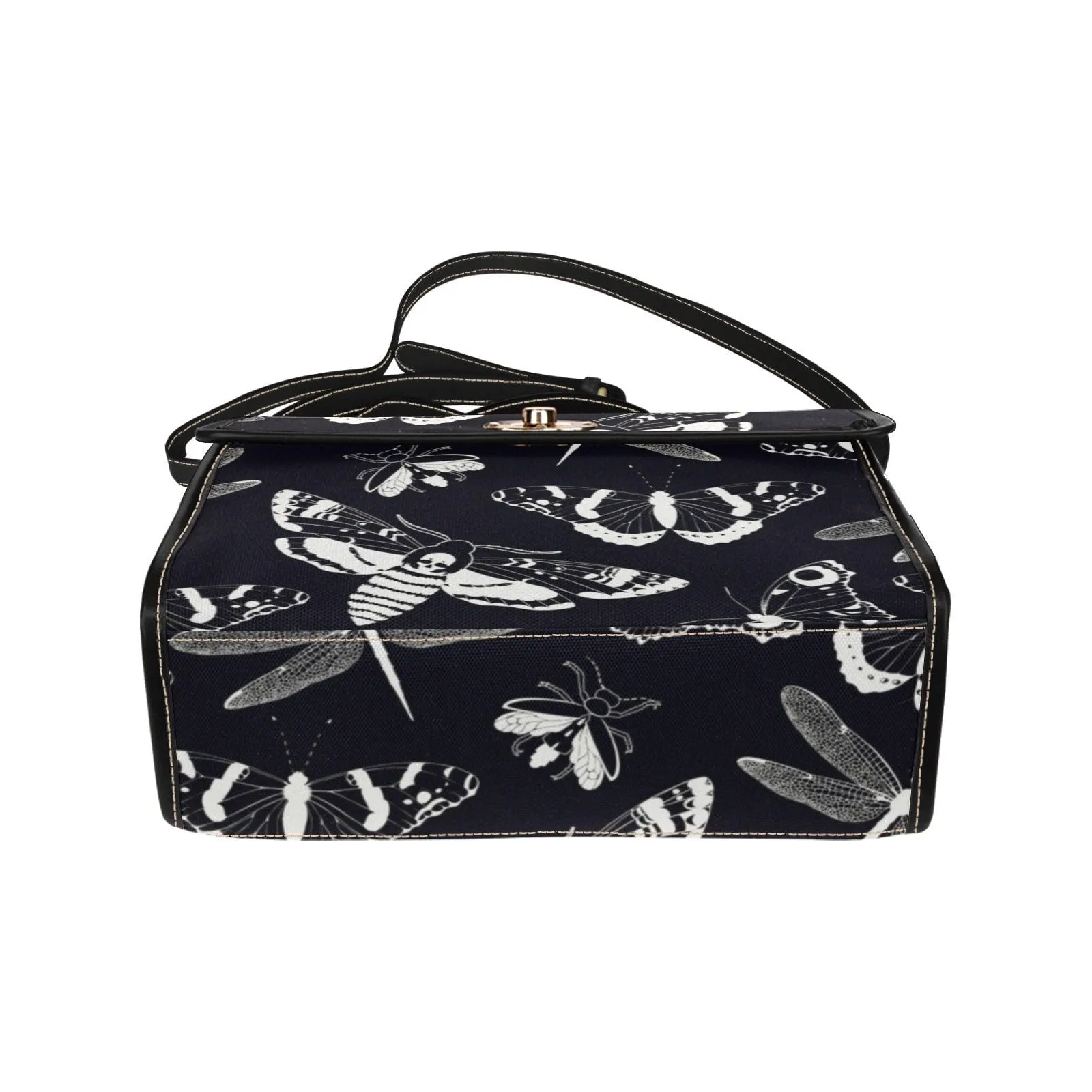 Dark academia Gothic Spooky night Flying Moths Canvas Satchel bag, Goth Chic Crossbody Purse, Mystical Halloween fashion witchy handbag gift