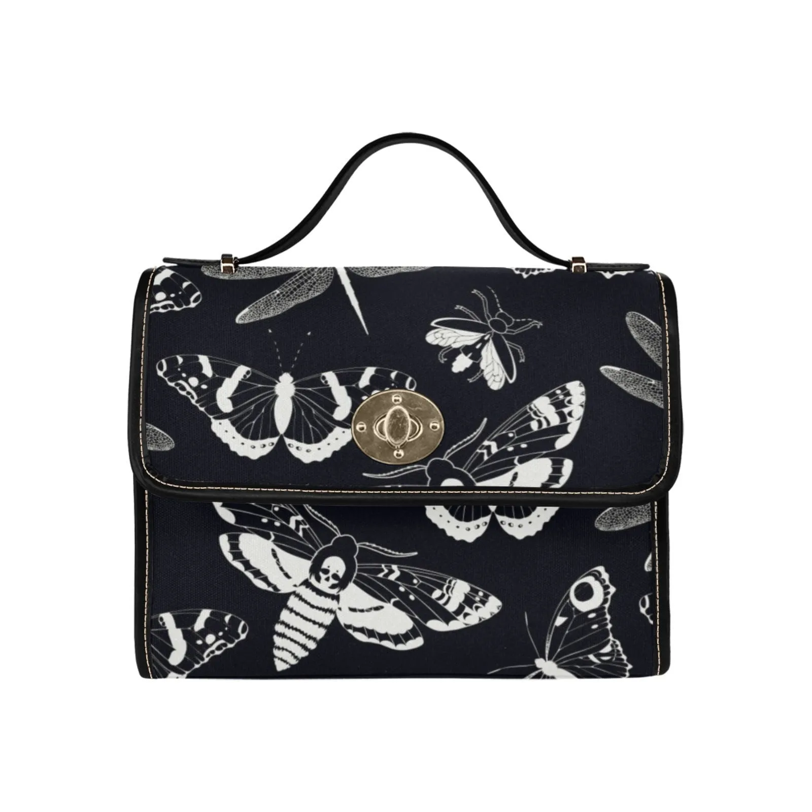 Dark academia Gothic Spooky night Flying Moths Canvas Satchel bag, Goth Chic Crossbody Purse, Mystical Halloween fashion witchy handbag gift