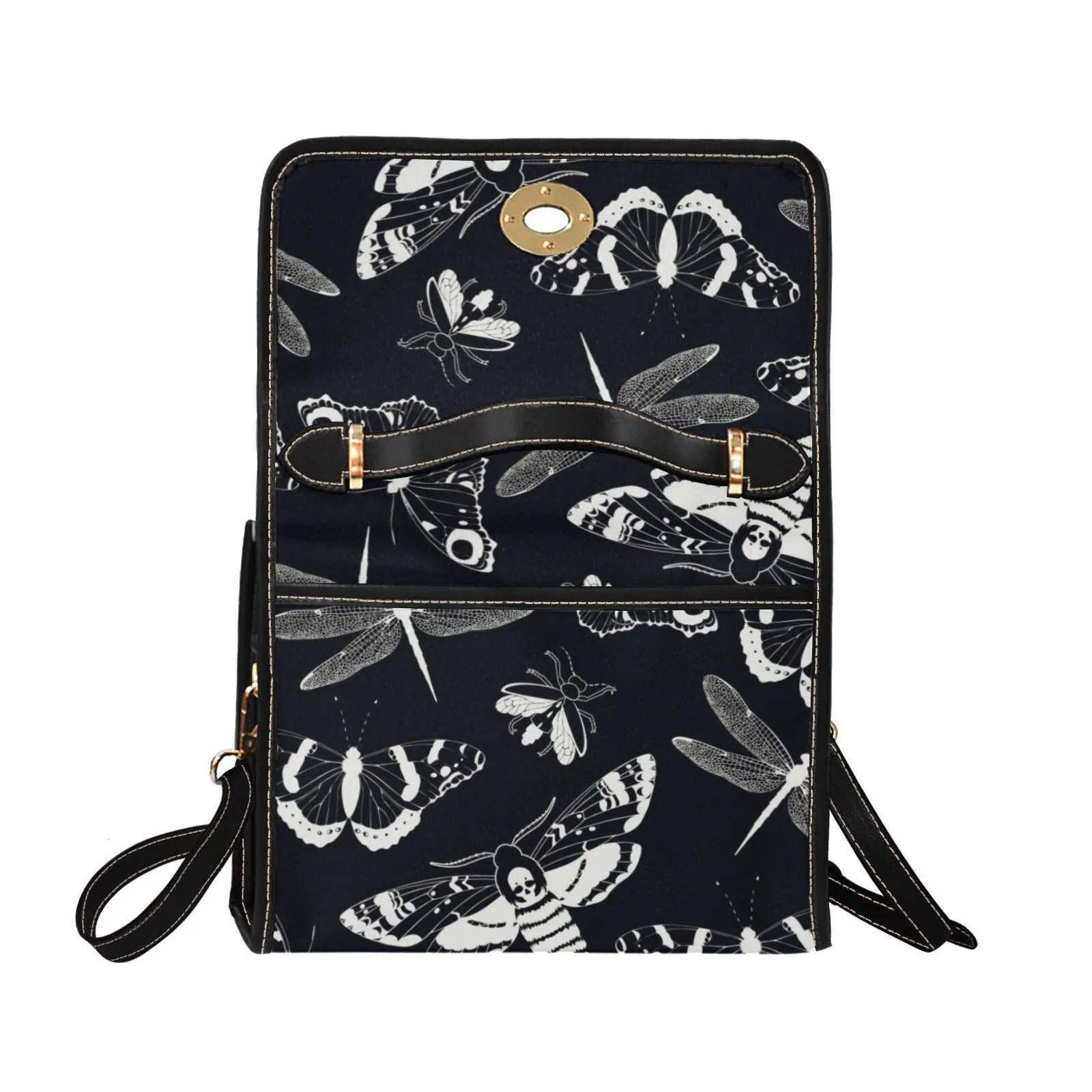 Dark academia Gothic Spooky night Flying Moths Canvas Satchel bag, Goth Chic Crossbody Purse, Mystical Halloween fashion witchy handbag gift