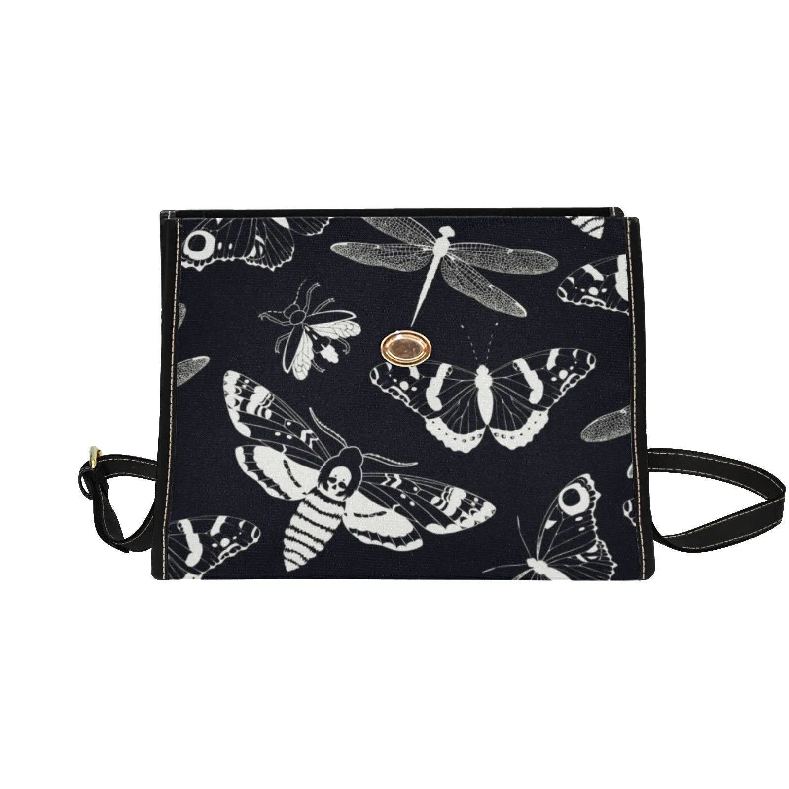 Dark academia Gothic Spooky night Flying Moths Canvas Satchel bag, Goth Chic Crossbody Purse, Mystical Halloween fashion witchy handbag gift