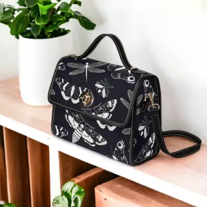Dark academia Gothic Spooky night Flying Moths Canvas Satchel bag, Goth Chic Crossbody Purse, Mystical Halloween fashion witchy handbag gift