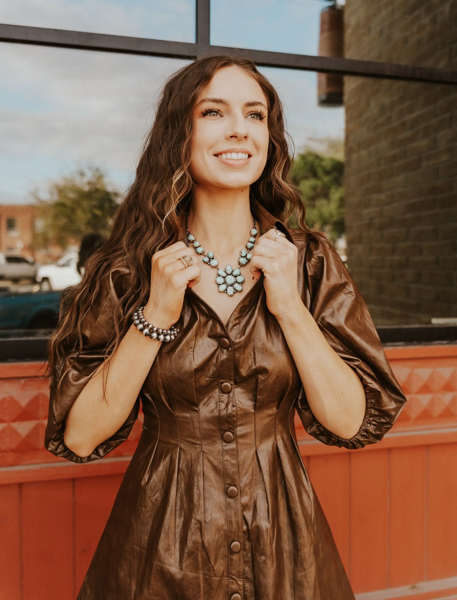Dark Brown Button Down Faux Leather Mini Dress LD2108