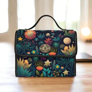 Dark Cottagecore boho Canvas Satchel Bag, Vegan Leather Strap Cute Crossbody bag, Cottagecore Top handle bag, boho hippies gift bag