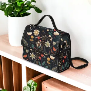 Dark Cottagecore boho Canvas Satchel Bag, Vegan Leather Strap Cute Crossbody bag, Cottagecore Top handle bag, boho hippies gift bag
