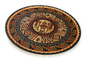Decorative Wood Plate. Handpainted Multicolor. The Inca and Kantu Flower 9.51" Diameter