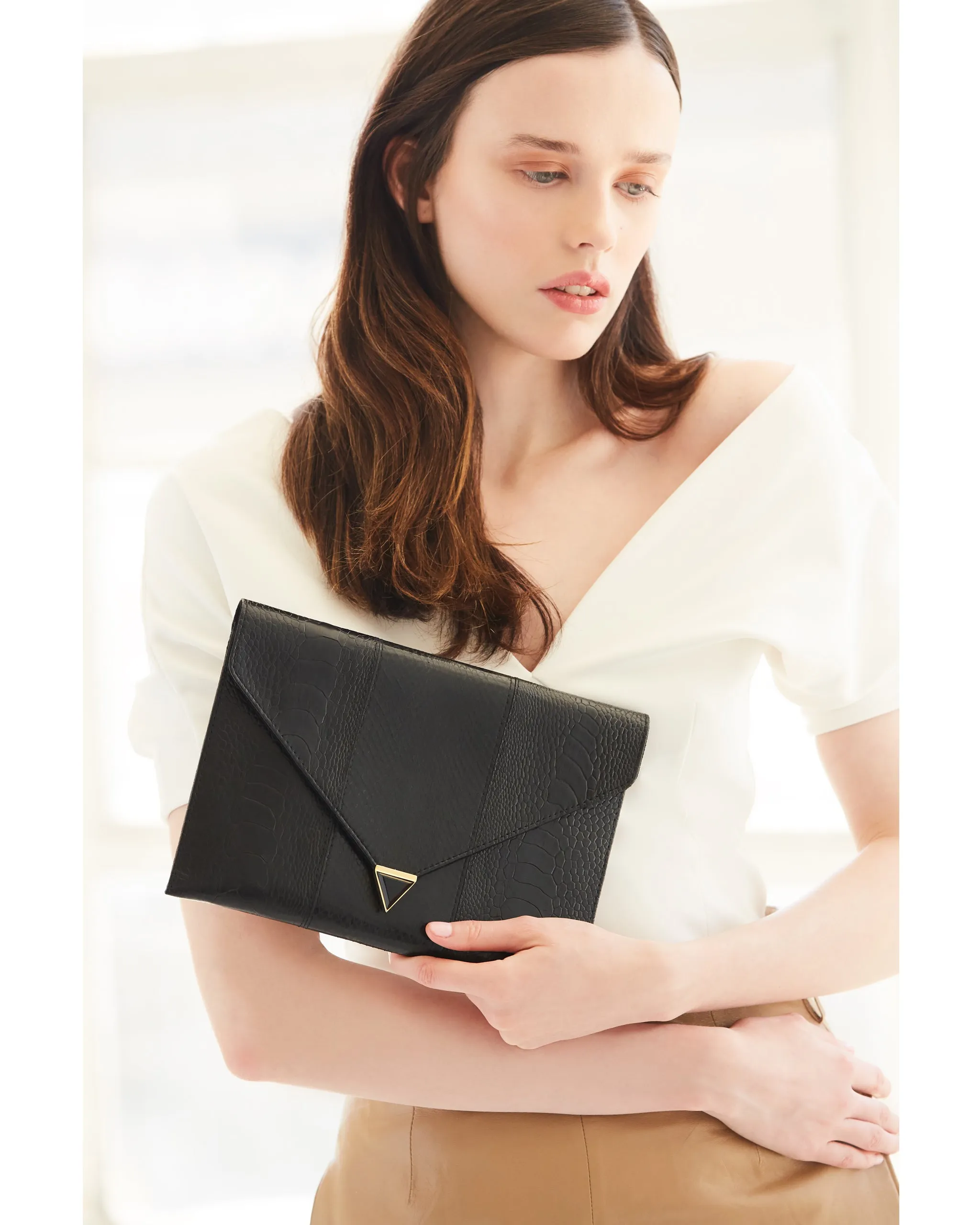 DIANE SNAKESKIN & OSTRICH LEG ENVELOPE CLUTCH