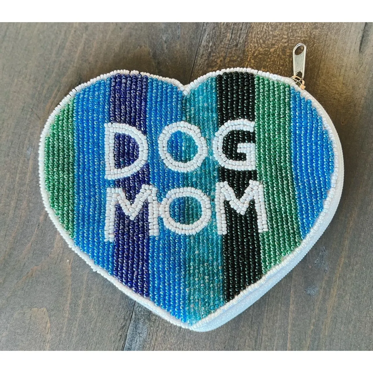 Dog Mom Striped Heart Seed Beaded Coin Purse S