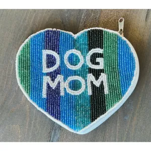 Dog Mom Striped Heart Seed Beaded Coin Purse S