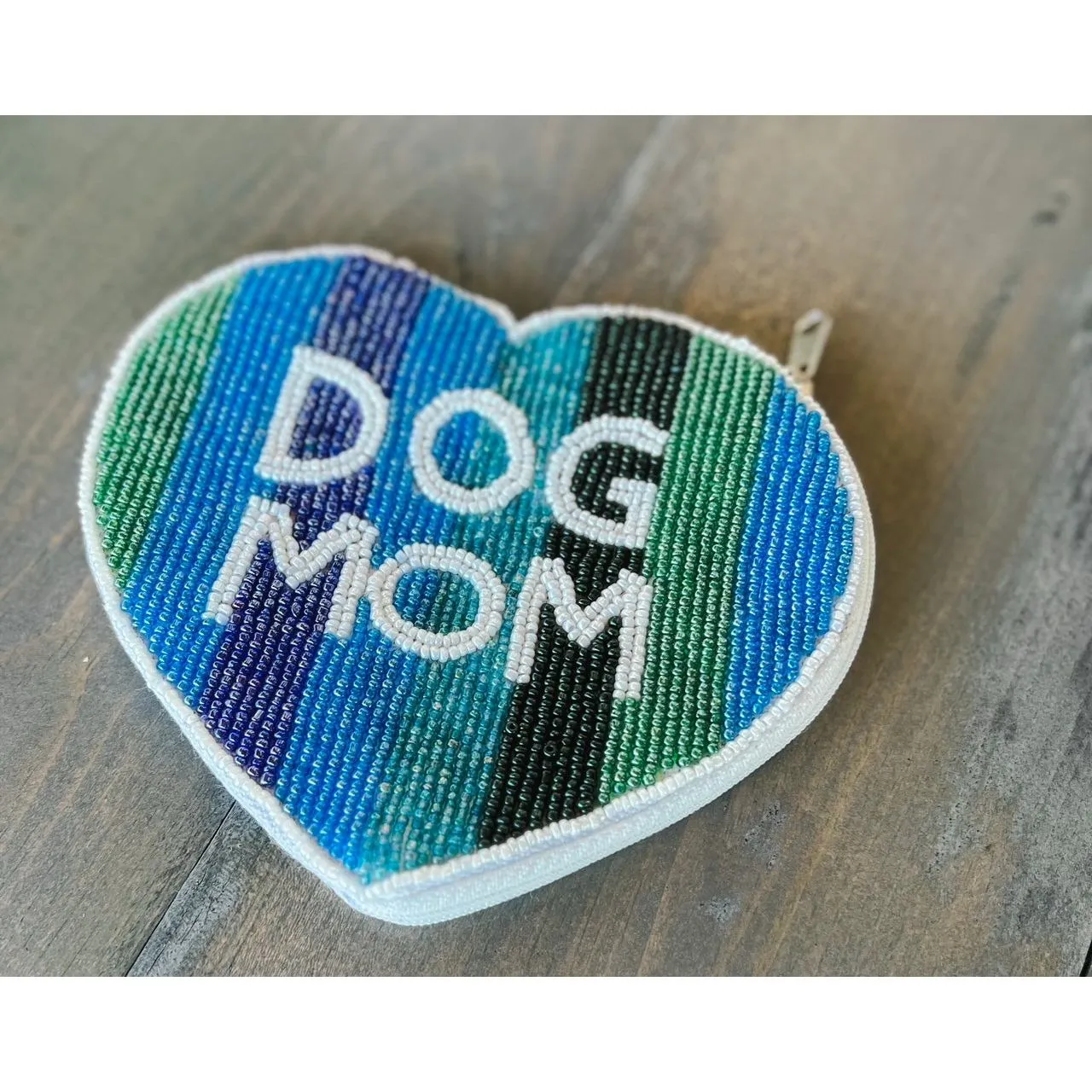 Dog Mom Striped Heart Seed Beaded Coin Purse S