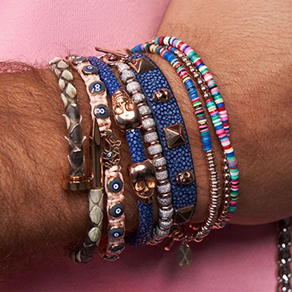 Double African Beaded Bracelet with Rose Gold